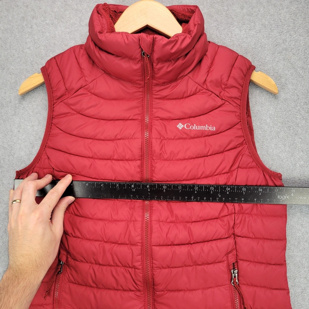 Columbia Omni-Heat Puffer Vest Women Medium Red Quilted Full Zip Fleece Neck - Picture 5 of 7